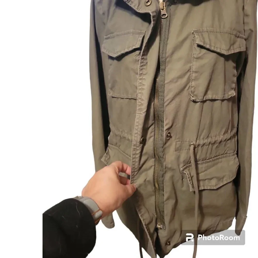 Old Navy Army Jacket with Pockets, Drawstring and Zipper - Picture 2 of 7